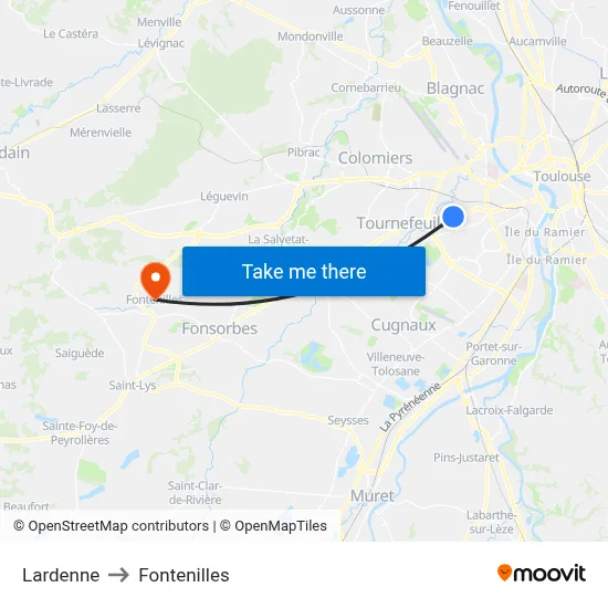 Lardenne to Fontenilles map