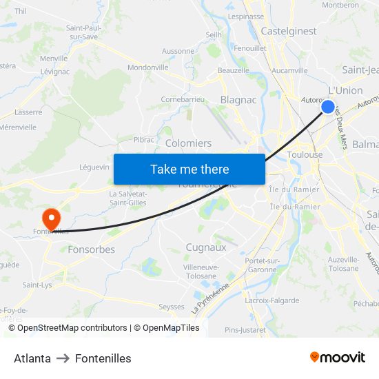 Atlanta to Fontenilles map