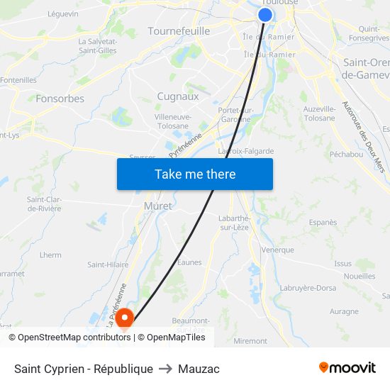 Saint Cyprien - République to Mauzac map