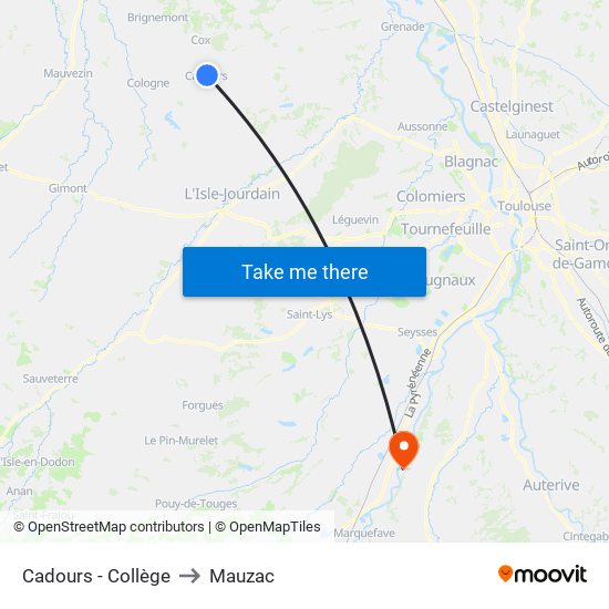 Cadours - Collège to Mauzac map