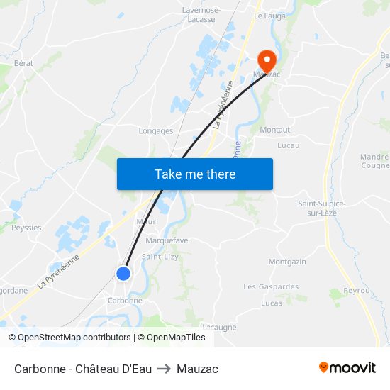 Carbonne - Château D'Eau to Mauzac map