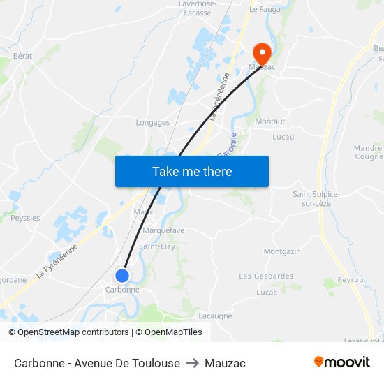 Carbonne - Avenue De Toulouse to Mauzac map