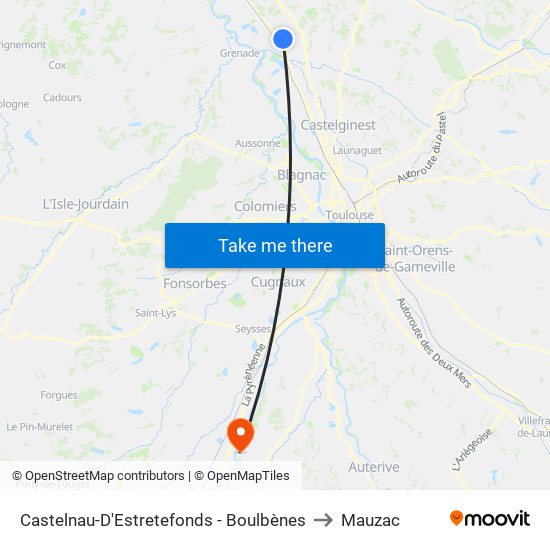 Castelnau-D'Estretefonds - Boulbènes to Mauzac map