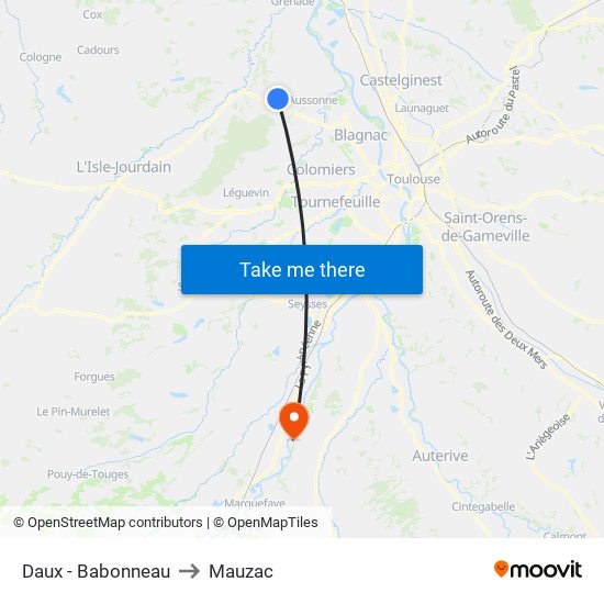 Daux - Babonneau to Mauzac map