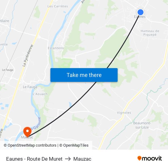 Eaunes - Route De Muret to Mauzac map