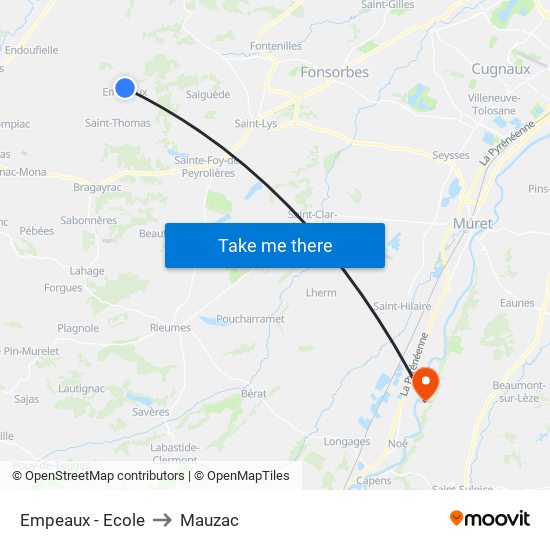 Empeaux - Ecole to Mauzac map
