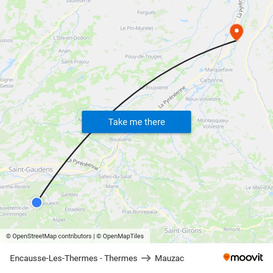 Encausse-Les-Thermes - Thermes to Mauzac map