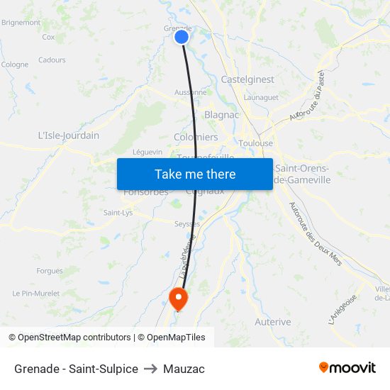 Grenade - Saint-Sulpice to Mauzac map