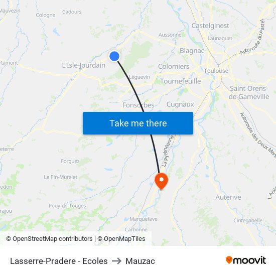 Lasserre-Pradere - Ecoles to Mauzac map