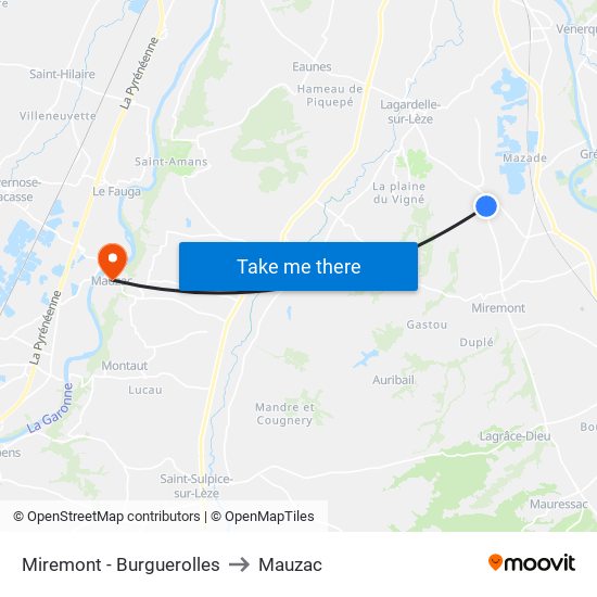 Miremont - Burguerolles to Mauzac map