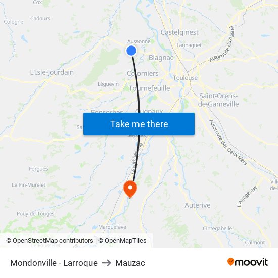 Mondonville - Larroque to Mauzac map