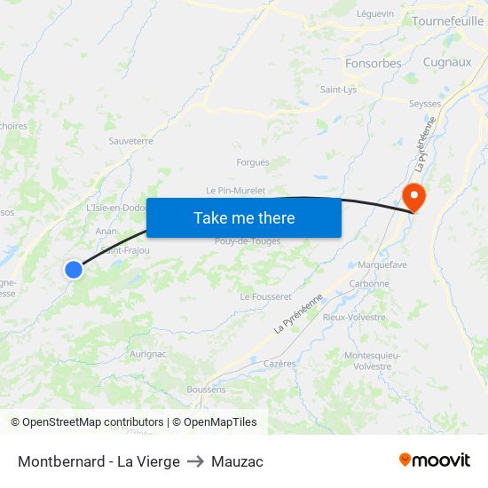 Montbernard - La Vierge to Mauzac map