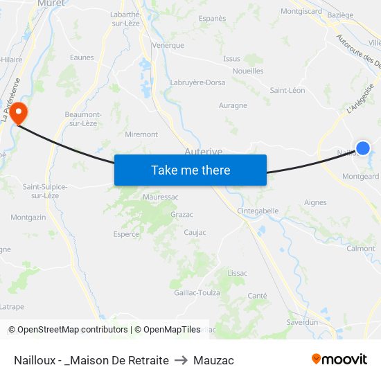 Nailloux - _Maison De Retraite to Mauzac map