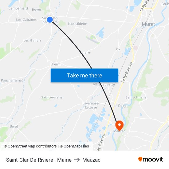 Saint-Clar-De-Riviere - Mairie to Mauzac map