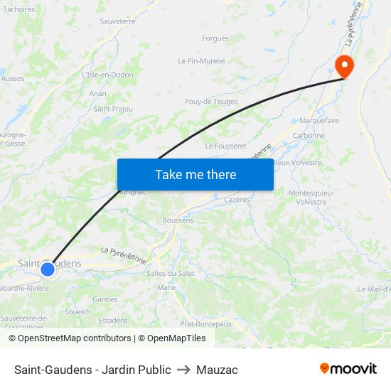 Saint-Gaudens - Jardin Public to Mauzac map