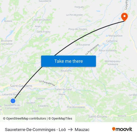 Sauveterre-De-Comminges - Loô to Mauzac map