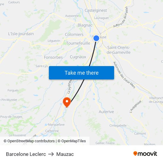 Barcelone Leclerc to Mauzac map