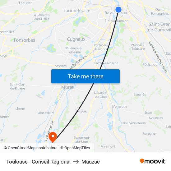 Toulouse - Conseil Régional to Mauzac map