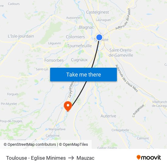 Toulouse - Eglise Minimes to Mauzac map