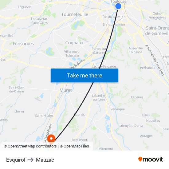 Esquirol to Mauzac map