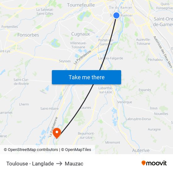 Toulouse - Langlade to Mauzac map