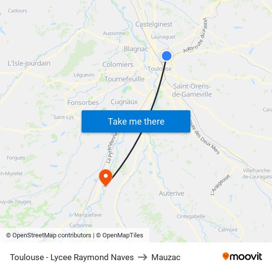 Toulouse - Lycee Raymond Naves to Mauzac map