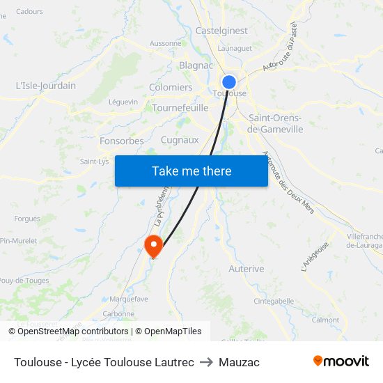 Toulouse - Lycée Toulouse Lautrec to Mauzac map