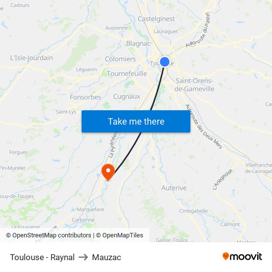 Toulouse - Raynal to Mauzac map