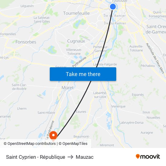 Saint Cyprien - République to Mauzac map