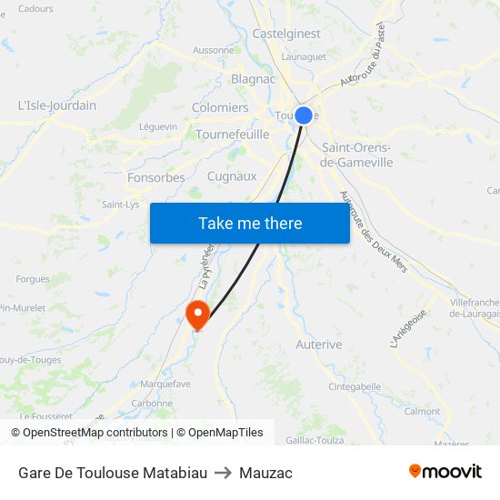 Gare De Toulouse Matabiau to Mauzac map