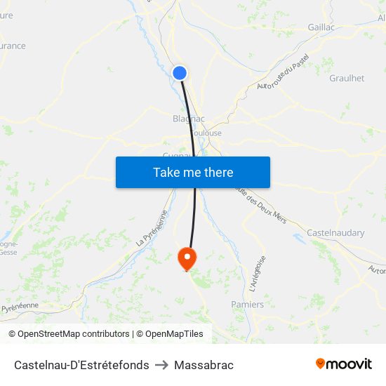 Castelnau-D'Estrétefonds to Massabrac map