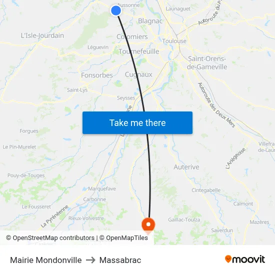 Mairie Mondonville to Massabrac map