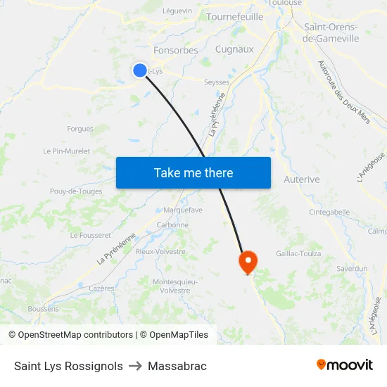 Saint Lys Rossignols to Massabrac map