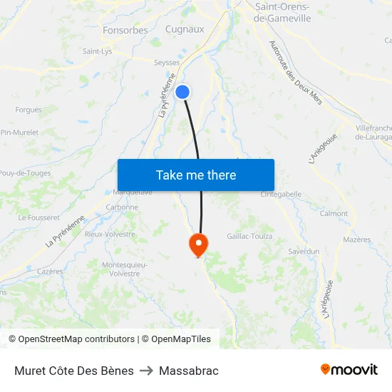 Muret Côte Des Bènes to Massabrac map