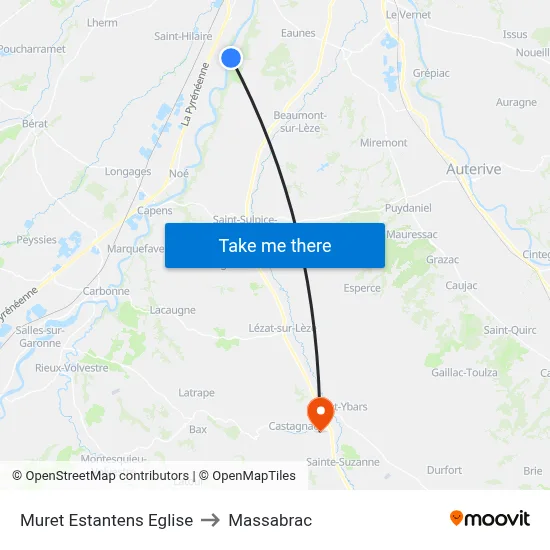 Muret Estantens Eglise to Massabrac map