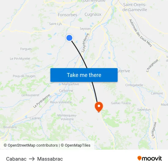 Cabanac to Massabrac map