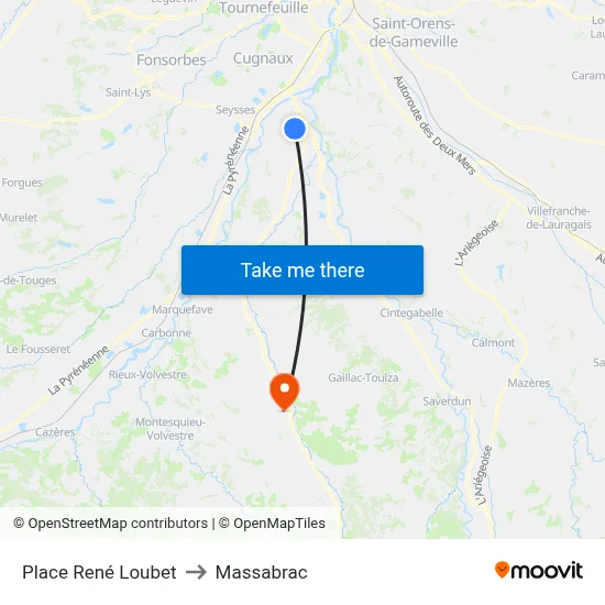 Place René Loubet to Massabrac map