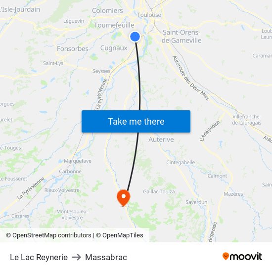 Le Lac Reynerie to Massabrac map