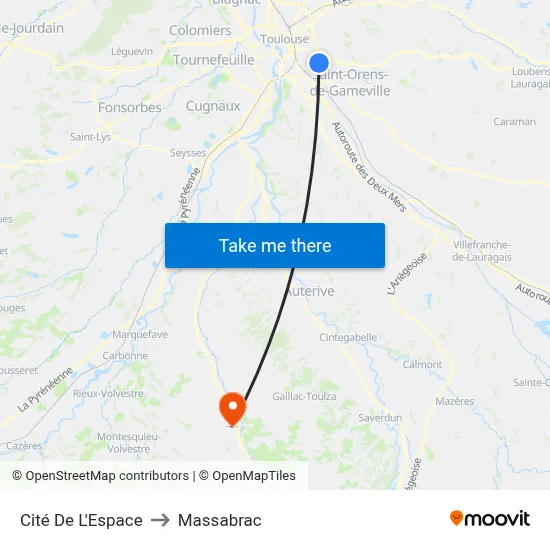 Cité De L'Espace to Massabrac map