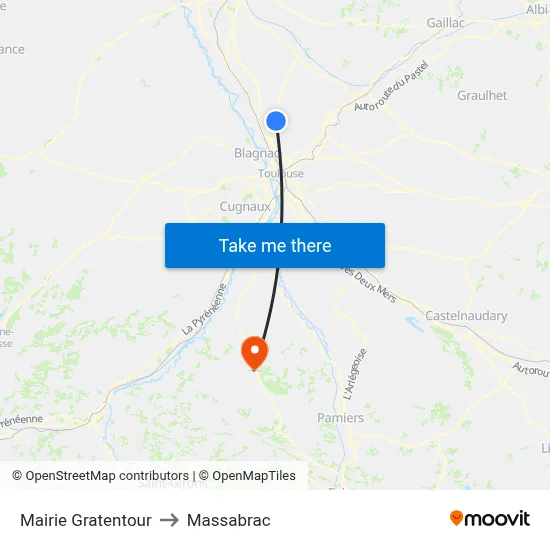 Mairie Gratentour to Massabrac map