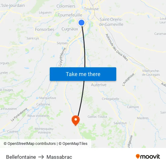 Bellefontaine to Massabrac map