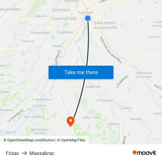 Frizac to Massabrac map