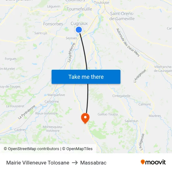 Mairie Villeneuve Tolosane to Massabrac map