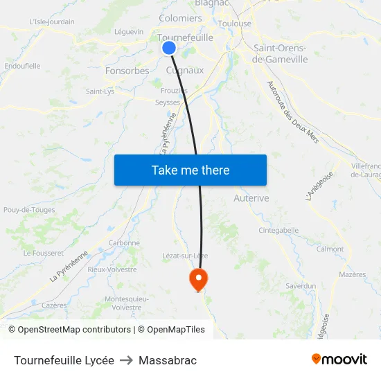Tournefeuille Lycée to Massabrac map