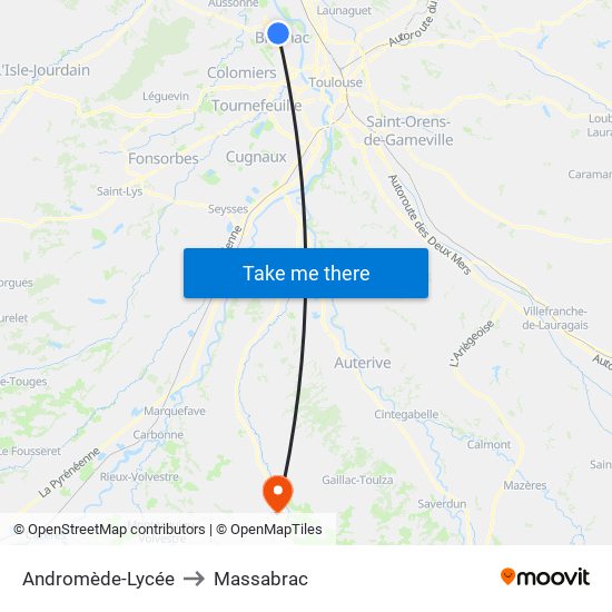 Andromède-Lycée to Massabrac map