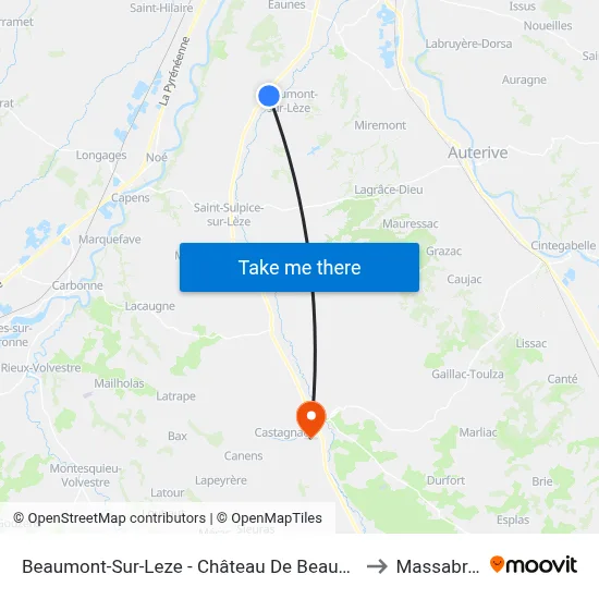 Beaumont-Sur-Leze - Château De Beaumont to Massabrac map