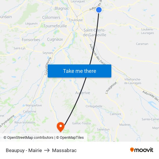 Beaupuy - Mairie to Massabrac map