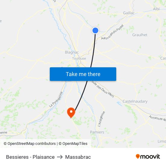 Bessieres - Plaisance to Massabrac map