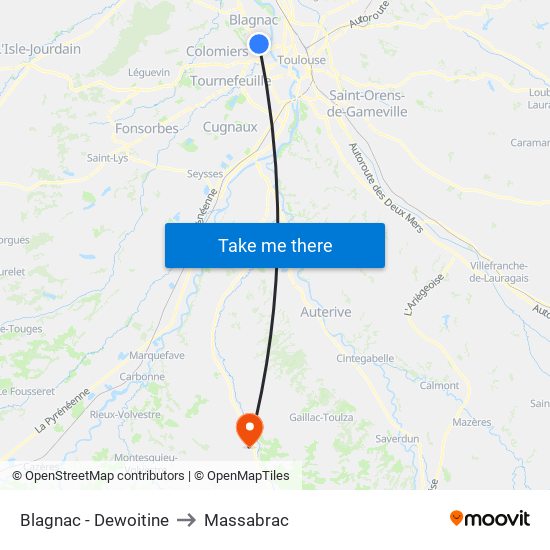 Blagnac - Dewoitine to Massabrac map