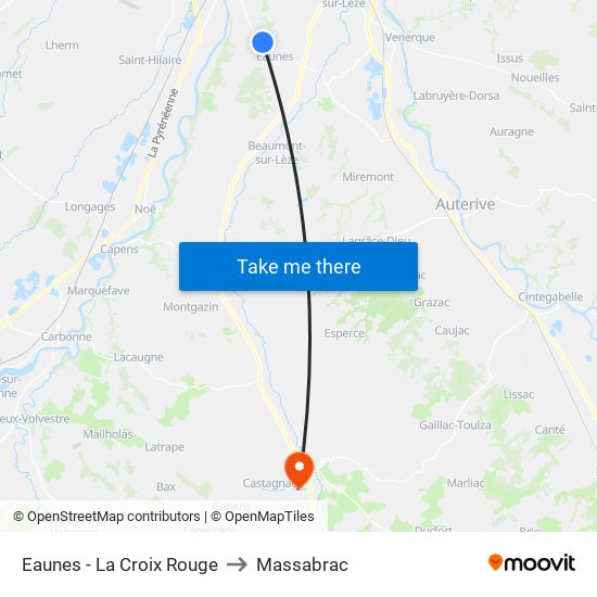 Eaunes - La Croix Rouge to Massabrac map